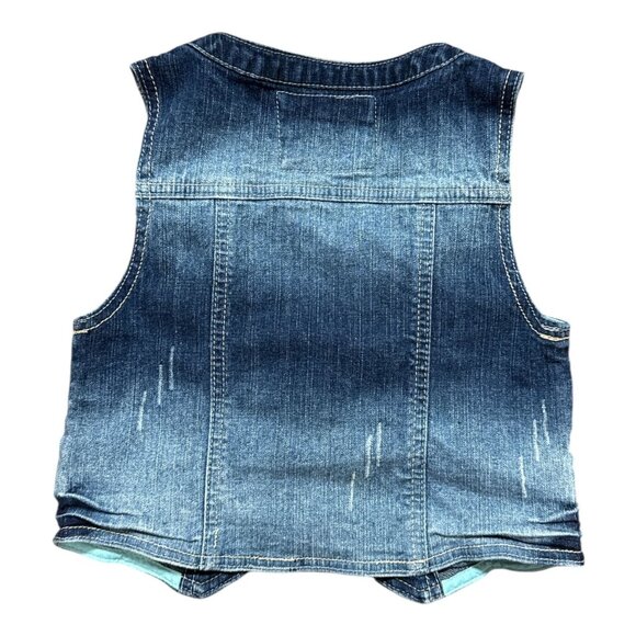 Justice Girls Distressed Denim Blue Vest 8 Button Front Comfortable 98% Cotton - Picture 2 of 6